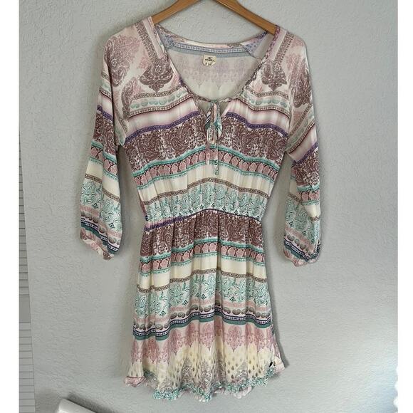 O’Neill Pastel Paisley Boho Dress Surfer Beachy Hippie Girly Ruffle Summer Vaca - Picture 1 of 7